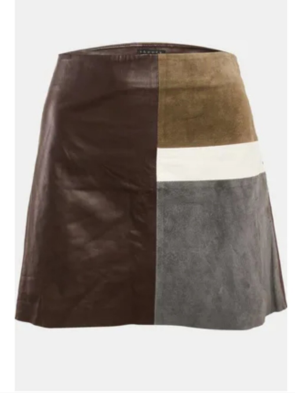 Theory Shanrial Leather Patch Suede Mini Skirt Colorblock